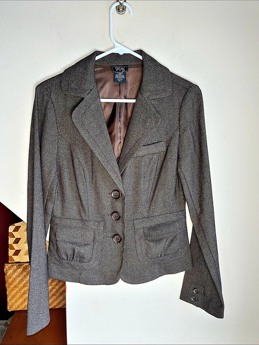 Speak 2 Me Houndstooth Blazer in Brown Size Small EUC